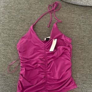 Anthropologie Fuchsia Ruched Halter Tank Top